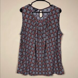 Jones New York Women's Patterned Black Pink White Pleated Sleeveless Blouse